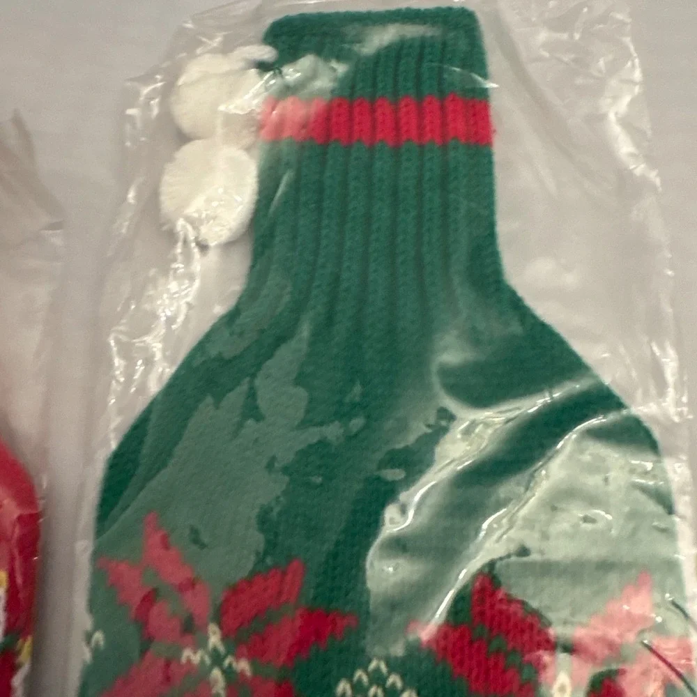 2‎ Vintage Enesco Christmas Bottle Sweaters Covers Poinsettia Wine Bottle Tree